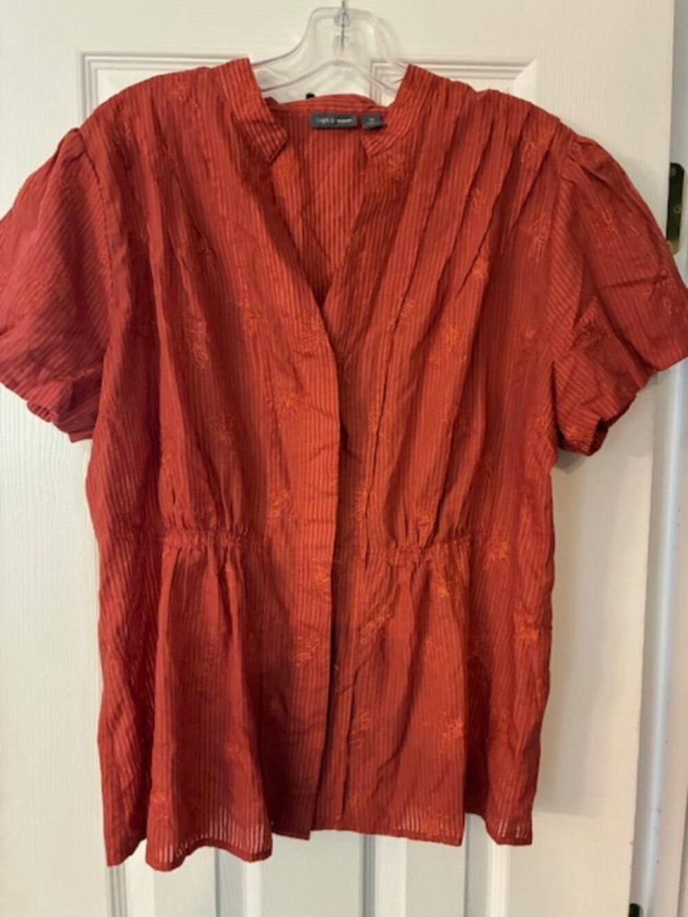 Apt 9 Women's Plus Rust Stripe Embroidered Short Sleeve Button up Shirt Top Sz1X